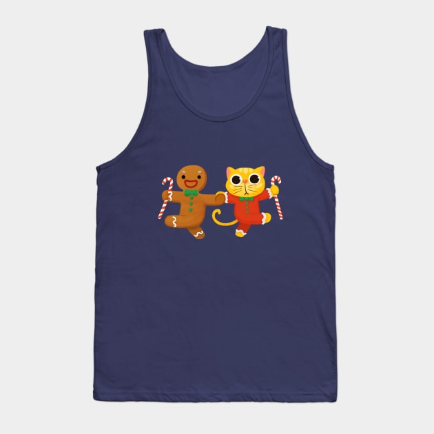 Christmas Cat Dance with Gingerbread Man Tank Top by BBvineart